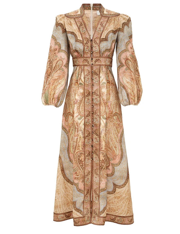 Wanderlust Plunge Midi Dress - Tapestry